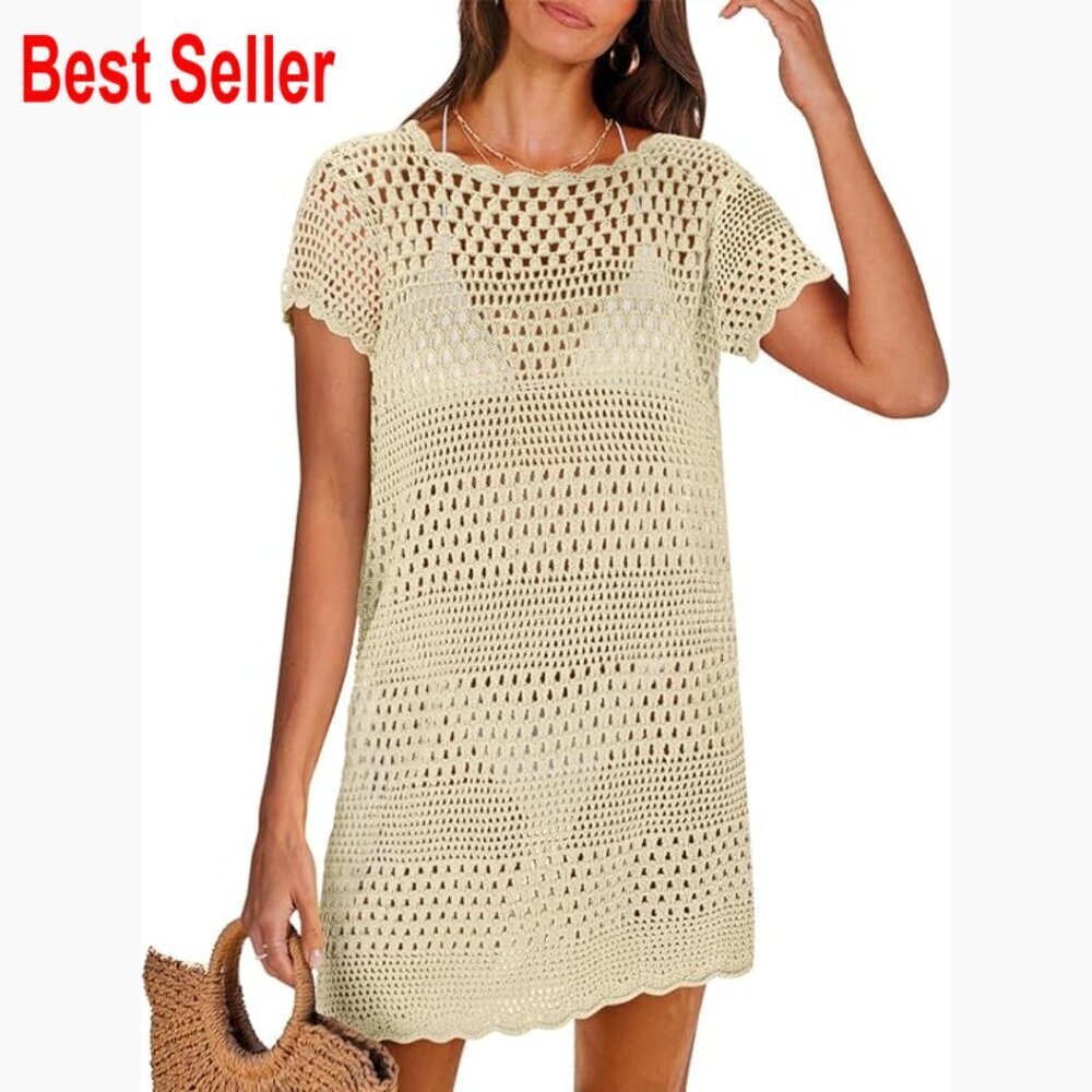 Crochet Mesh Knit Pullover Beach Dress Cover Up 100% Acrylic